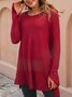 Wine Red Shift Crew Neck Long Sleeve Plain Top