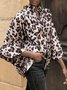 Long Sleeve Leopard Stand Collar Blouse