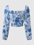 Regular Fit Puff Sleeve Simple Floral Tops