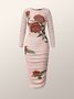 Skinny Elegant Floral Long Sleeve Knit Dress