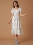 Puff Sleeve Floral Square Neck Shirred Dress