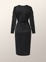 Lady Long Sleeve Solid V Neck Regular Fit Midi Dress