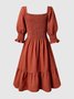 Cotton Square Neck Puff Sleeve Solid Dress