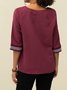 Red V Neck Holiday Cotton-Blend Top