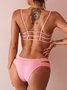 Solid Hollow Out Bikini Swimsuit