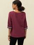 Red V Neck Holiday Cotton-Blend Top