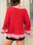 V Neck 3/4 Sleeve Casual Appliqued Top