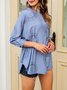 Cotton-Blend Casual Crew Neck 3/4 Sleeve Blouse