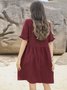 V Neck Short Sleeve Casual Cotton-Blend Weaving Dress