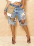 Casual Edgy Distressed Jean Shorts with Cargo Pockets