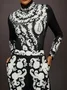 Elegant Random Print Printing Turtleneck T-shirt