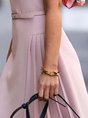 Stand Collar Pink Work Sheath Daily Elegant Solid Midi Dress
