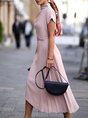 Stand Collar Pink Work Sheath Daily Elegant Solid Midi Dress