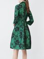 Shirt Collar A-Line Date Printed Midi Dress