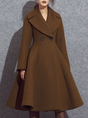 Brown Long Sleeve A-Line Elegant Coat