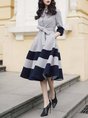 Shirt Collar A-Line Elegant Midi Dress