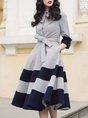 Shirt Collar A-Line Elegant Midi Dress