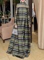 Multicolor Turtleneck Prom Striped Maxi Dress