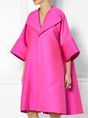 Lapel Fuchsia Shift Solid Casual Midi Dress