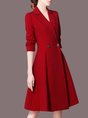 Lapel Red A-Line Work Elegant Midi Dress