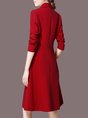 Lapel Red A-Line Work Elegant Midi Dress