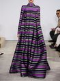 Multicolor Turtleneck Prom Striped Maxi Dress