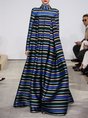 Multicolor Turtleneck Prom Striped Maxi Dress