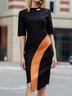 Stylewe Elegant Color Block Irregular Half Sleeve Dress