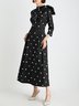 Polka Dots Regular Fit High Elasticity X-Line Stand Collar Elegant Dress