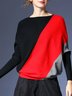 Color-block Knitted Batwing Casual Sweater