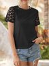Simple  Basic Shift Crew Neck Short Sleeve Lace Top