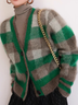 Loose Plaid Urban Sweater V neck Long sleeve Coat