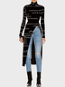 High Elasticity Turtleneck Long sleeve Tight Urban Text Letters Mid-long Top