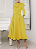 High Elasticity Regular Fit Elegant Color Block Stand Collar Dress