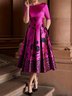 Satin Elegant Crew Neck  Floral Print Dress