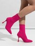 Barbie Pink High Elastic Fly Knit Pointed Toe Stiletto Sock Boots