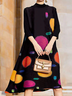 Plus Size Polka Dots Three Quarter Sleeve Elegant Short Dress
