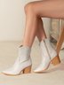 Women Fashion Rhinestone Block Heel Slip On Western Boots