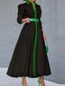 Plus Size Color Block Long Sleeve Elegant Maxi Dress With No Belt