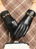 Elegant Metal Buckle Warm Lined Sheepskin Gloves
