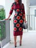 Crew Neck Regular Fit Urban Abstract Graphic Midi Dress With Belt