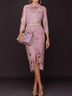 Elegant Lace Three Quarter Sleeve Others Midi Dress With No Belt
