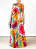 Stand Collar Vacation Sleeveless Floral Jumpsuit 