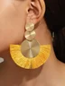 1pair Bohemian Exaggerated Metal Circle Fringed Drop Earrings
