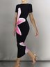 Tight Boat Neck Short Sleeve Floral Elegant Midi Dress