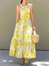 Vacation Halter Loose Pockets Floral Dress