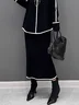 High Elasticity Casual Color Block Midi Sweater Skirt