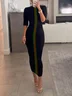 Casual Color Block Classic Tight Crew Neck Bodycon Dress
