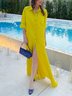 Casual Plain Buttoned Shirt Collar Maxi Dress
