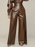 Urban Plain Cross  Faux Leather Wide Leg Pants